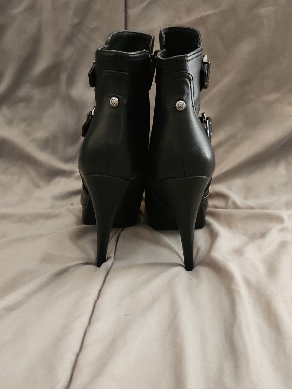 G by Guess Black Leather Buckle Ankle Boots - Picture 4 of 9